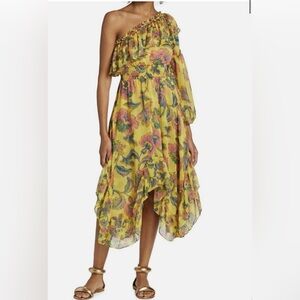 Misa Los Angeles Yellow Floral One-Shoulder Dress